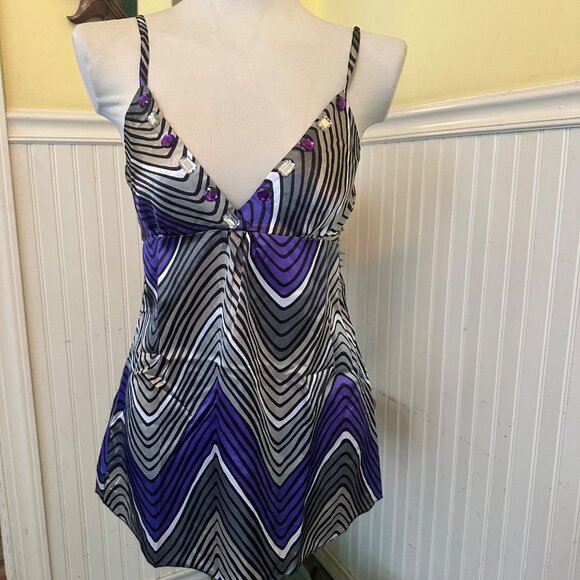 SheScool Womens Sleeveless Chevron-Print Tunic Top With Embellished Neckline L - Picture 1 of 8